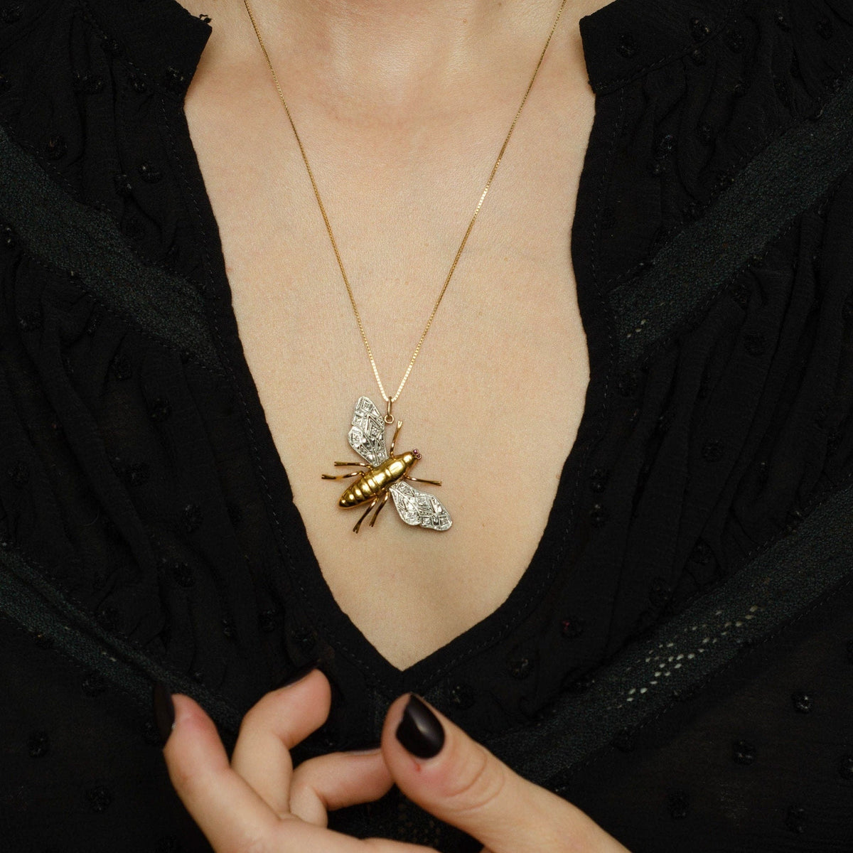 Vintage Diamond Bee Conversion Pendant of 14k Gold - Trademark Antiques