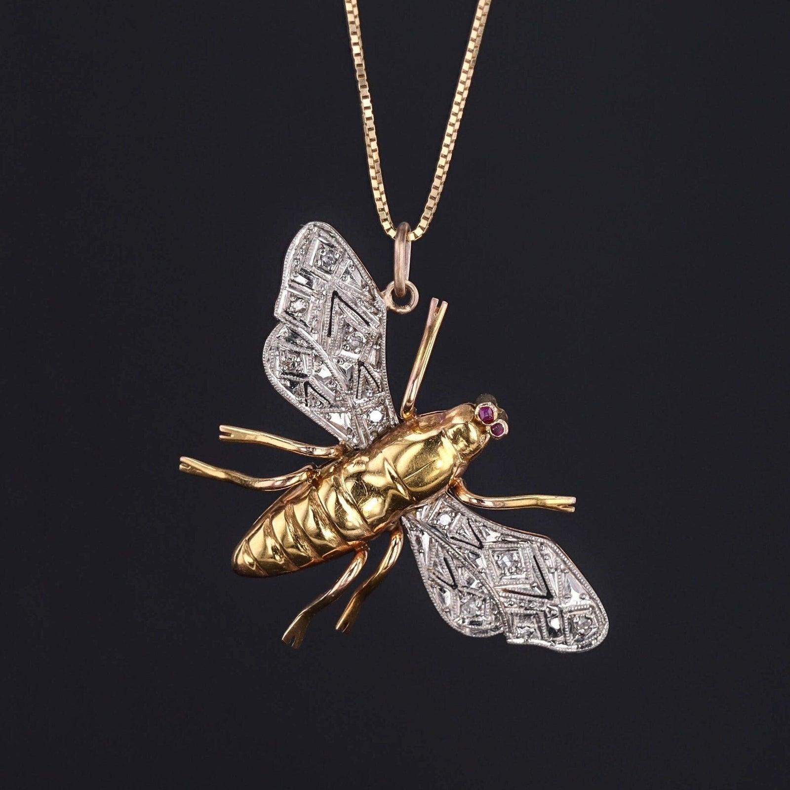 Vintage Diamond Bee Conversion Pendant of 14k Gold - Trademark Antiques