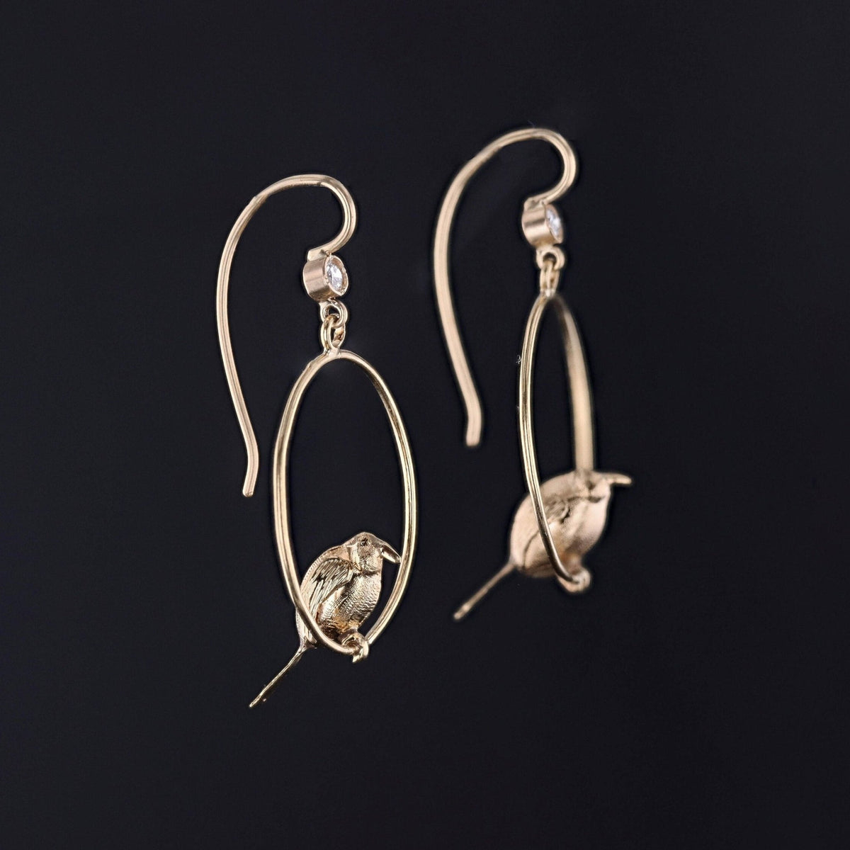 Vintage Diamond Bird Earrings of 14k Gold - Trademark Antiques
