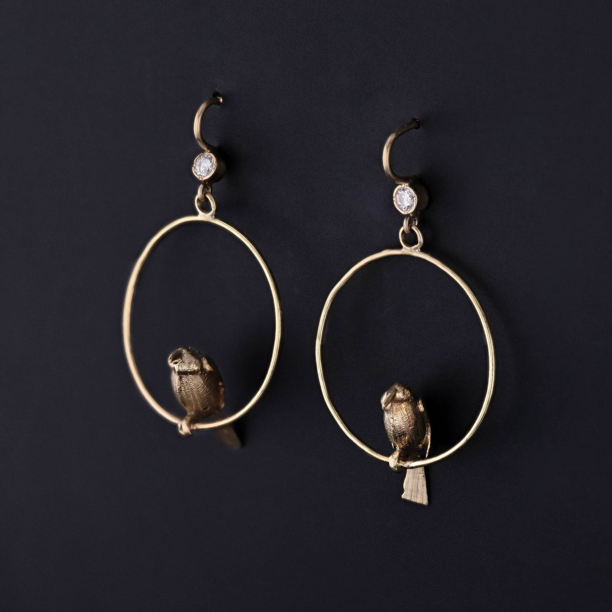 Vintage Diamond Bird Earrings of 14k Gold - Trademark Antiques