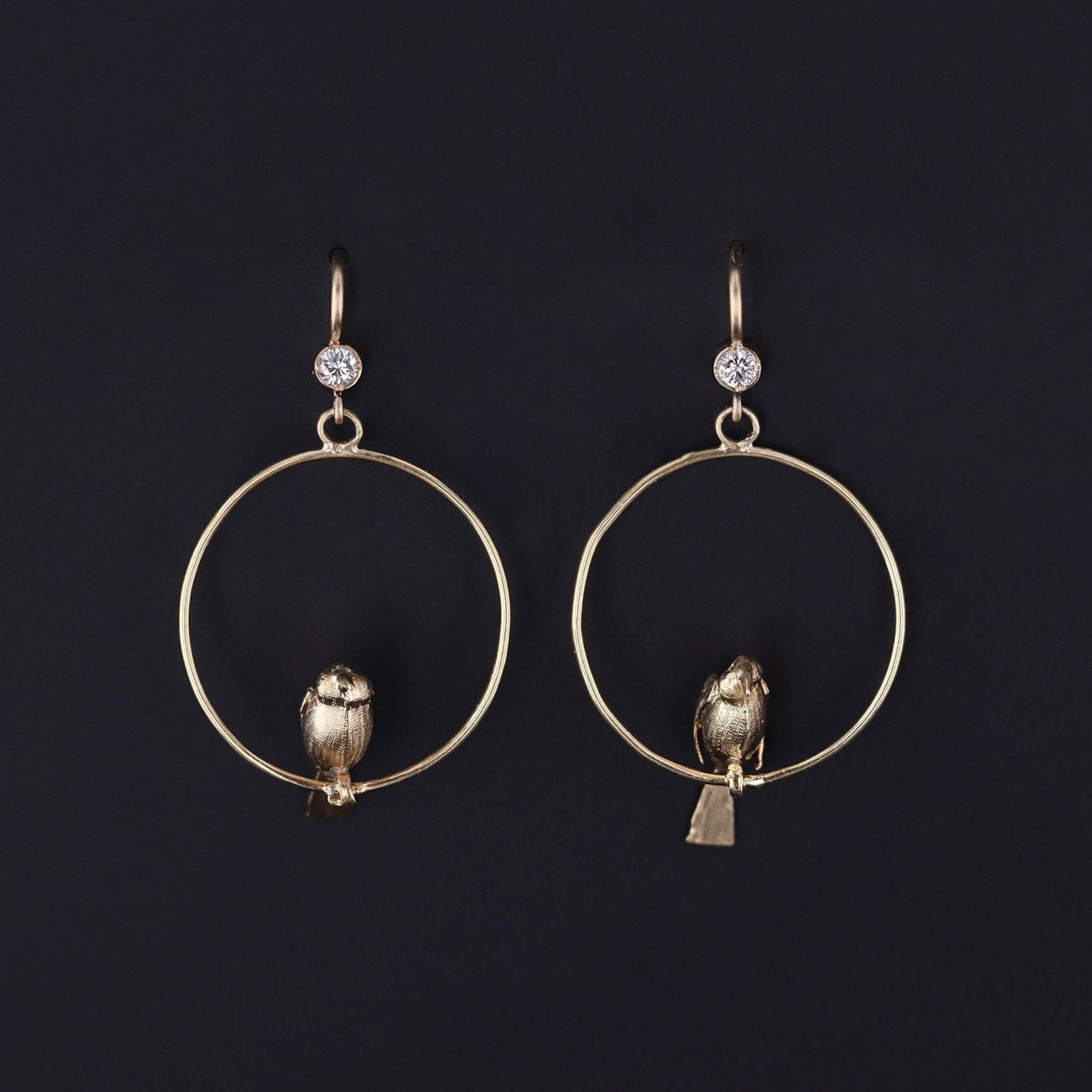 Vintage Diamond Bird Earrings of 14k Gold - Trademark Antiques