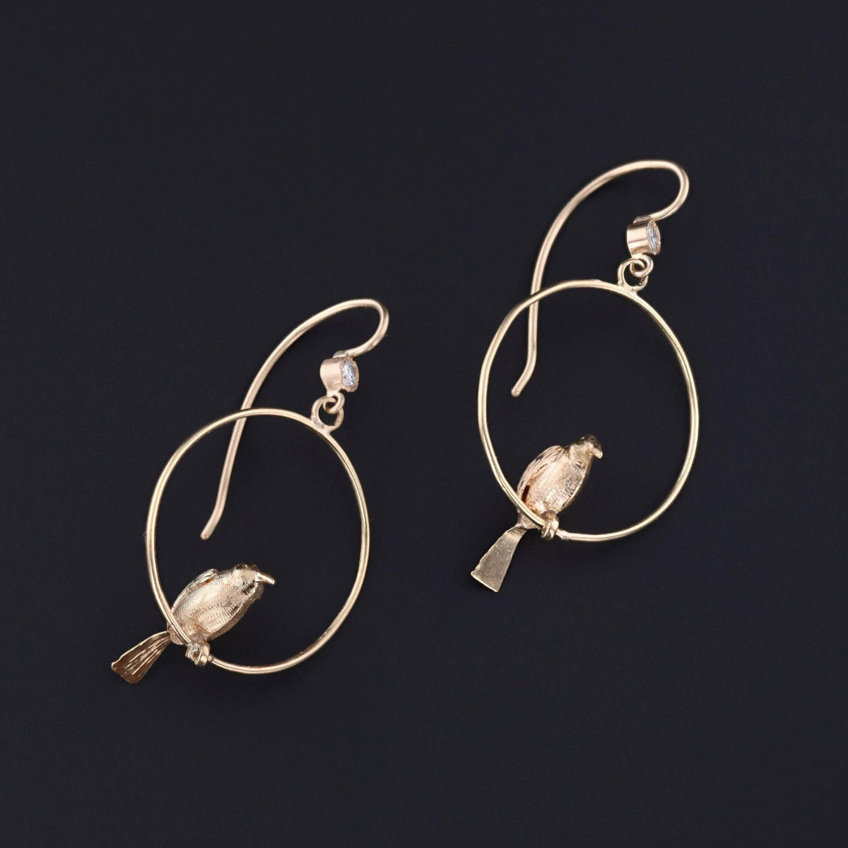 Vintage Diamond Bird Earrings of 14k Gold - Trademark Antiques