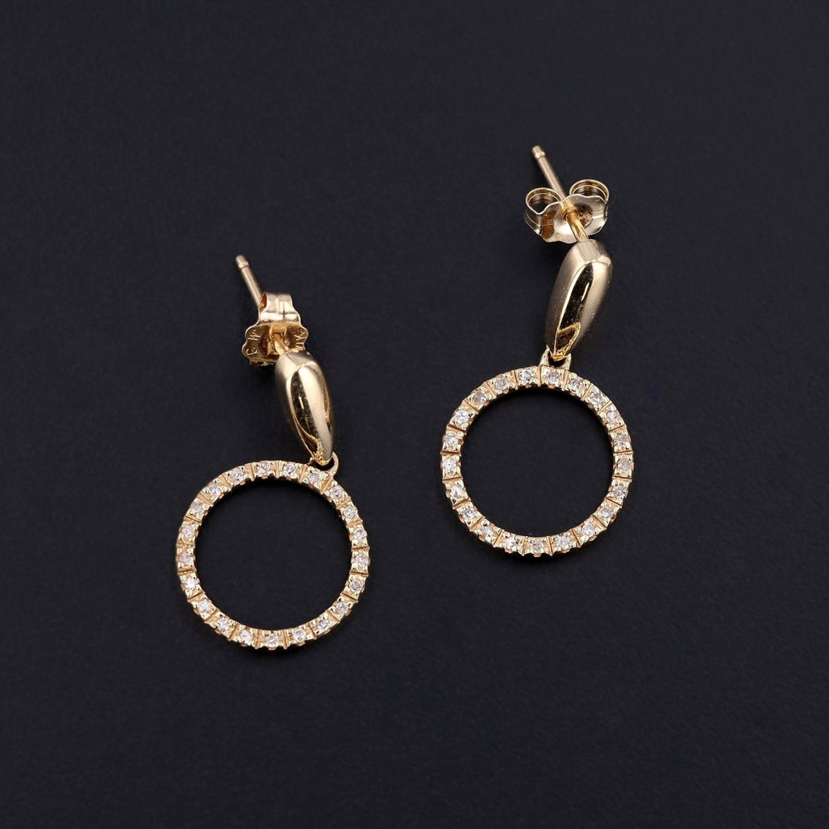 Vintage Diamond Circle Earrings of 14k Gold - Trademark Antiques
