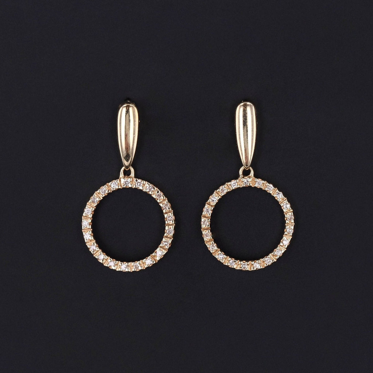 Vintage Diamond Circle Earrings of 14k Gold - Trademark Antiques