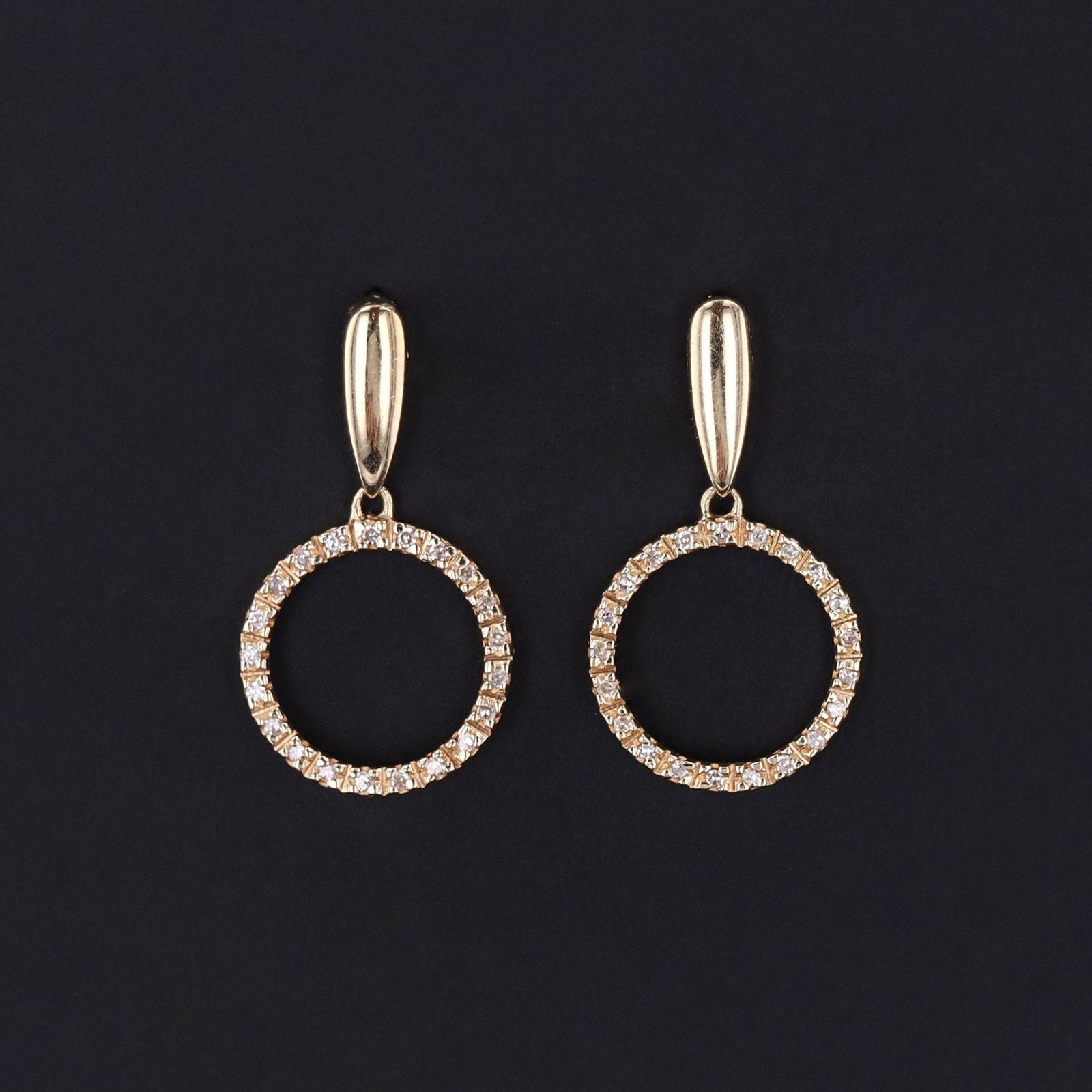Vintage Diamond Circle Earrings of 14k Gold - Trademark Antiques