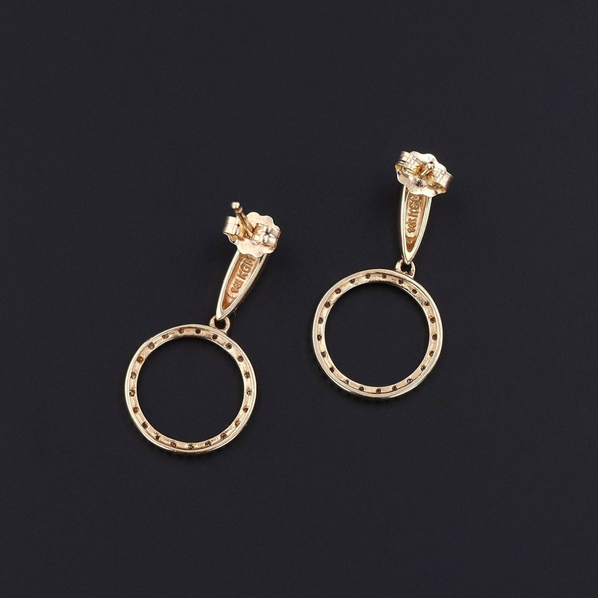 Vintage Diamond Circle Earrings of 14k Gold - Trademark Antiques