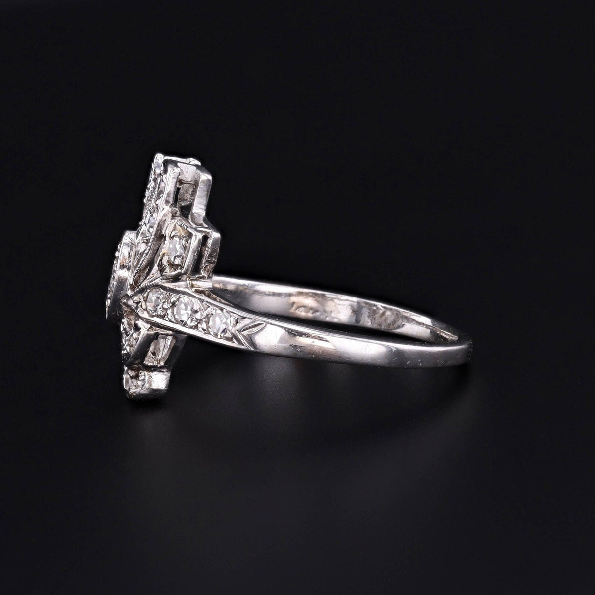Vintage Diamond Cocktail Ring of 14k White Gold - Trademark Antiques