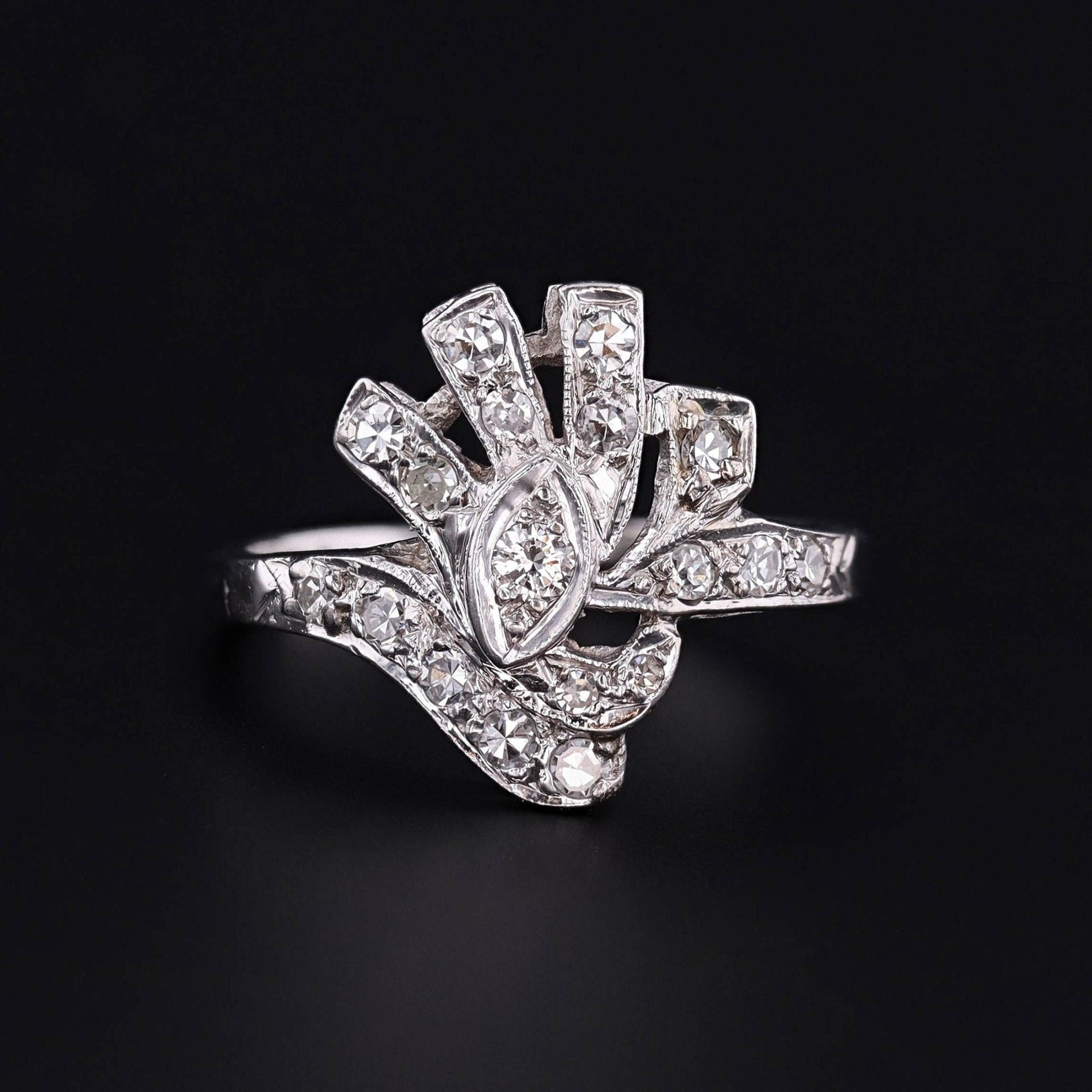 Vintage Diamond Cocktail Ring of 14k White Gold - Trademark Antiques