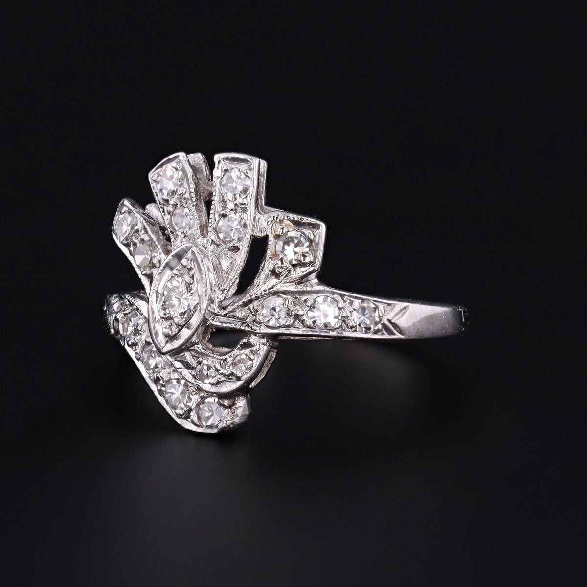 Vintage Diamond Cocktail Ring of 14k White Gold - Trademark Antiques