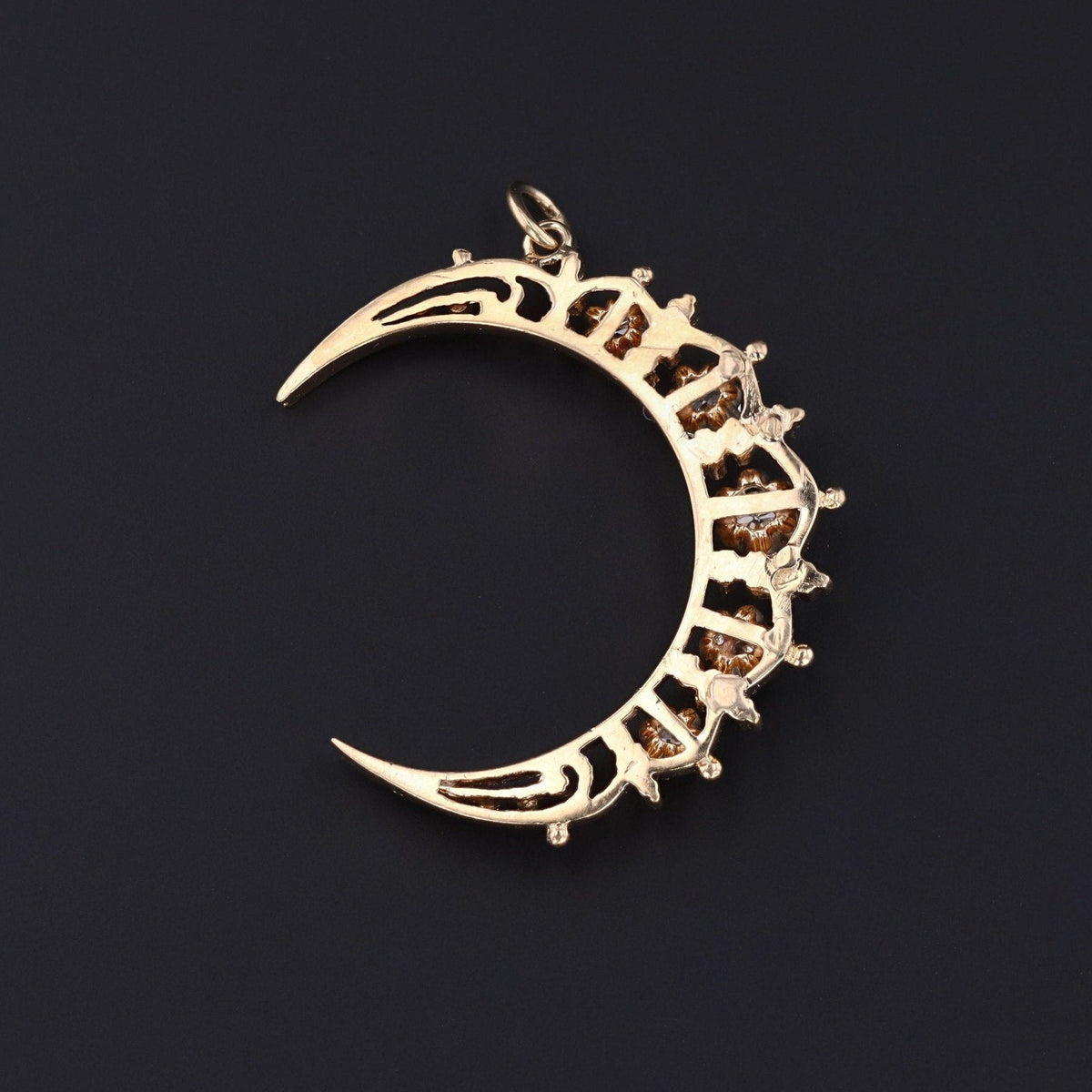 Vintage Diamond Crescent Moon Pendant | Vintage Diamond Moon - Trademark Antiques