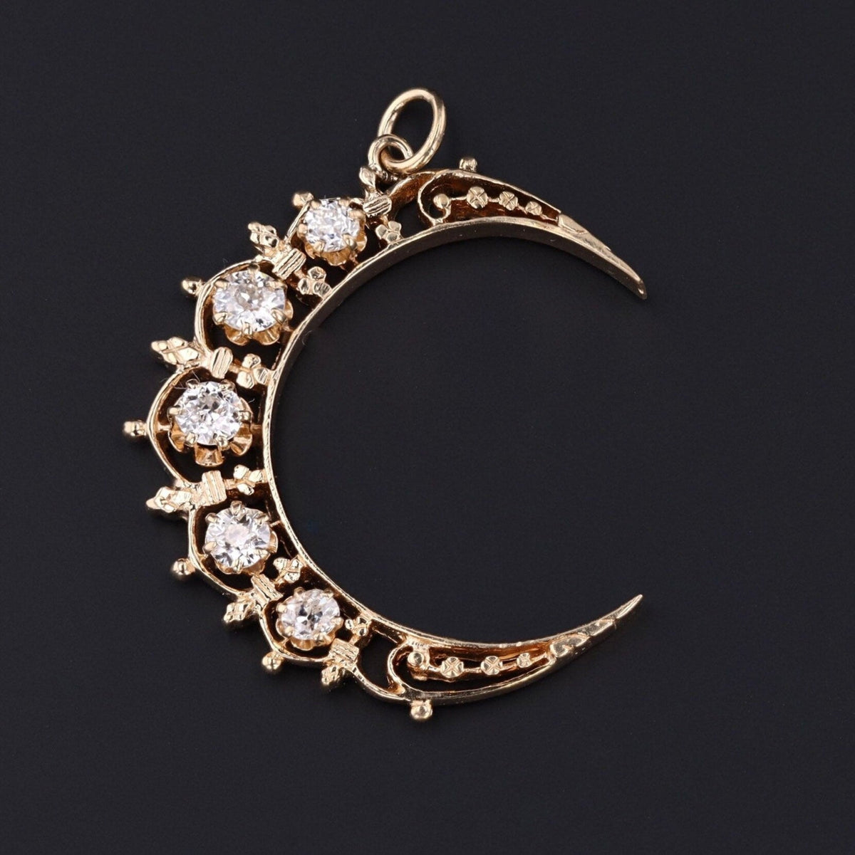 Vintage Diamond Crescent Moon Pendant | Vintage Diamond Moon - Trademark Antiques