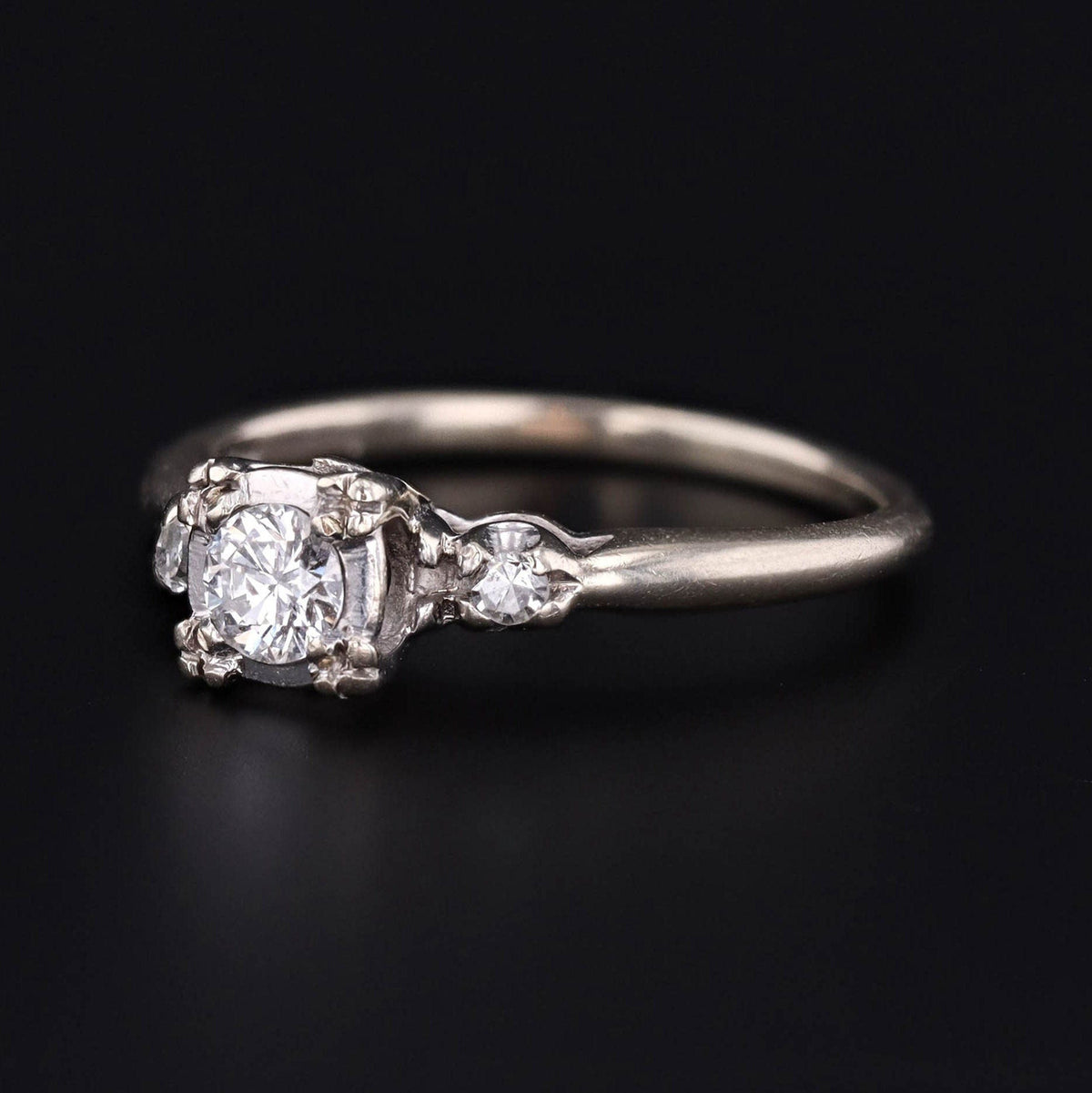 Vintage Diamond Engagement Ring of 14K White Gold - Trademark Antiques