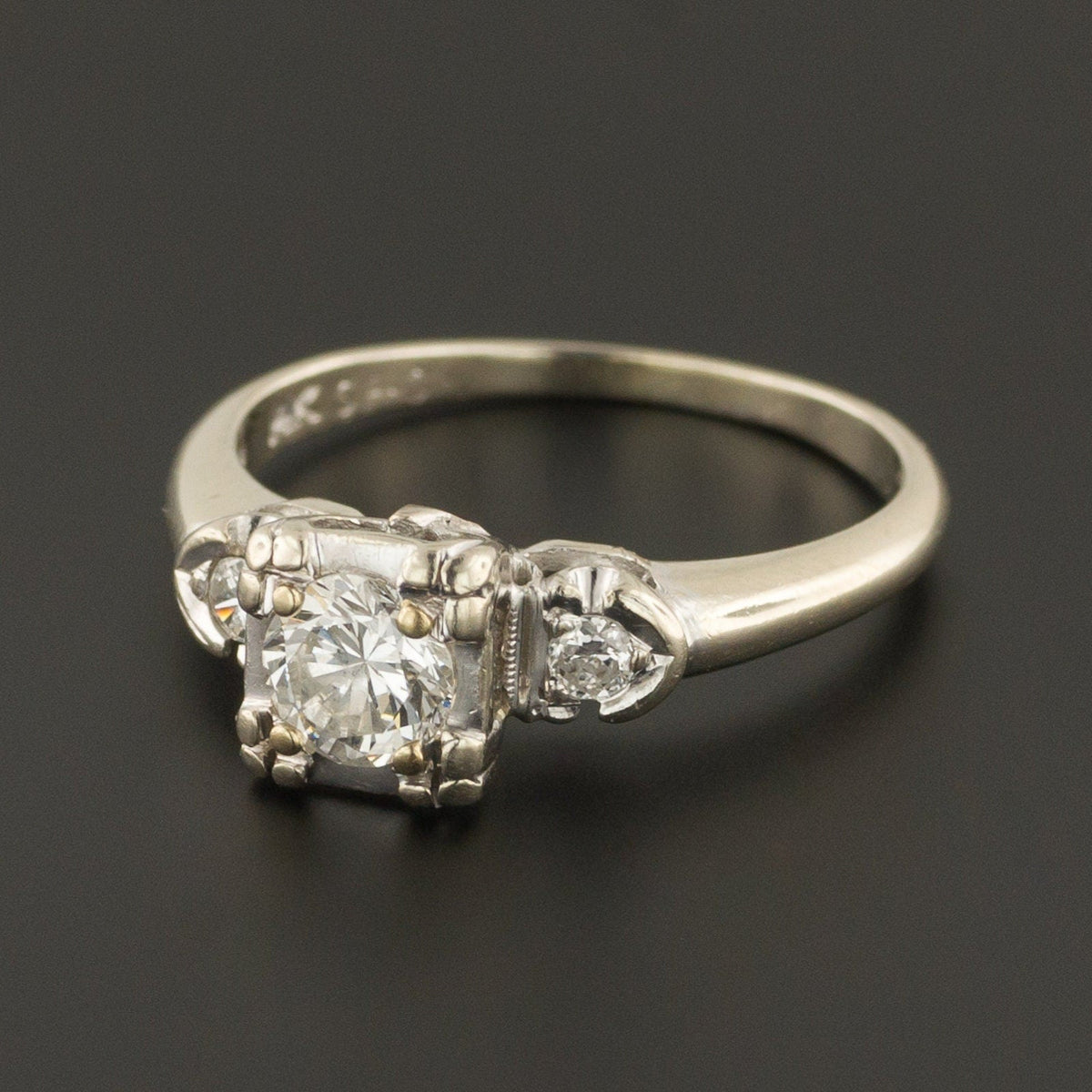 Vintage Diamond Engagement Ring of 14k White Gold - Trademark Antiques