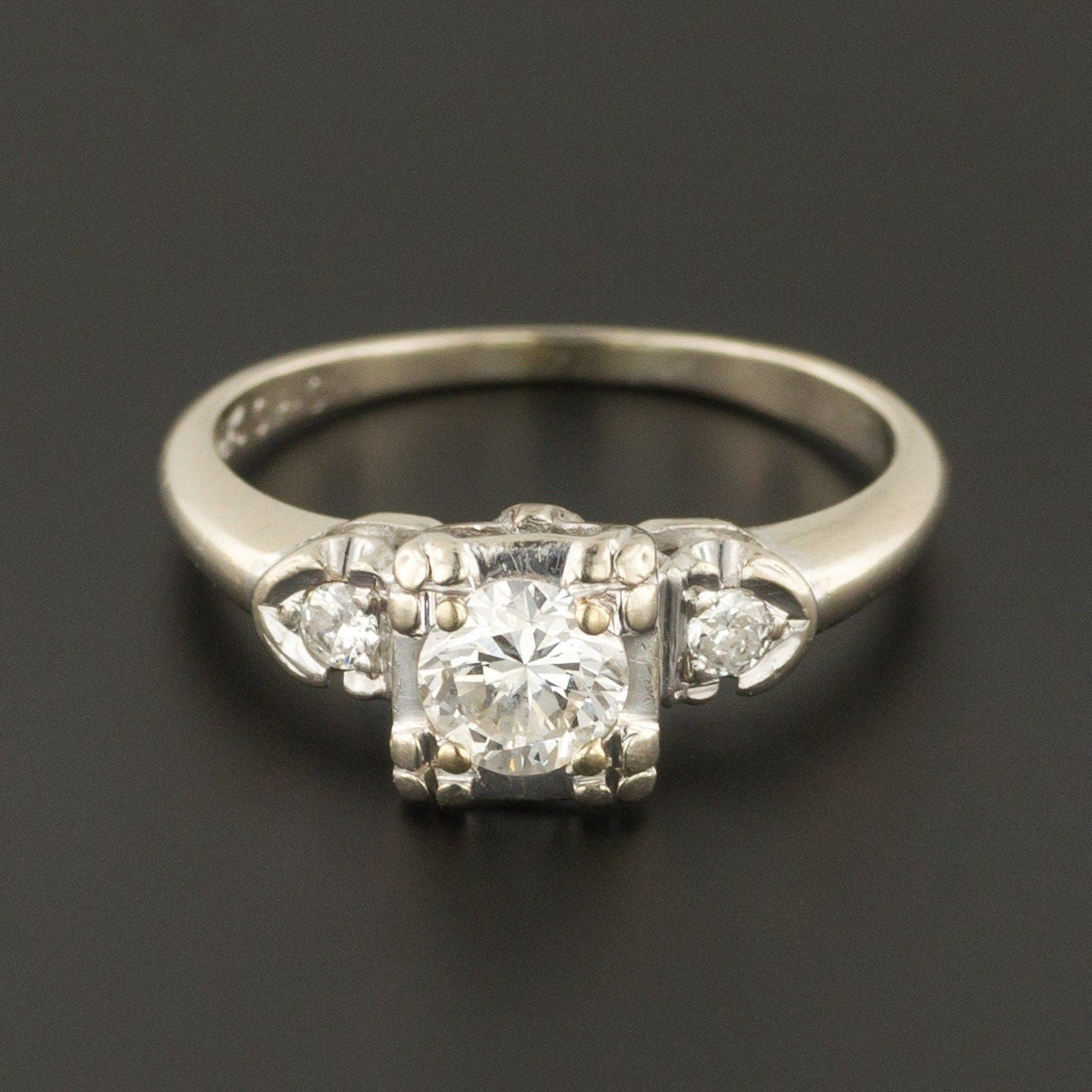 Vintage Diamond Engagement Ring of 14k White Gold - Trademark Antiques