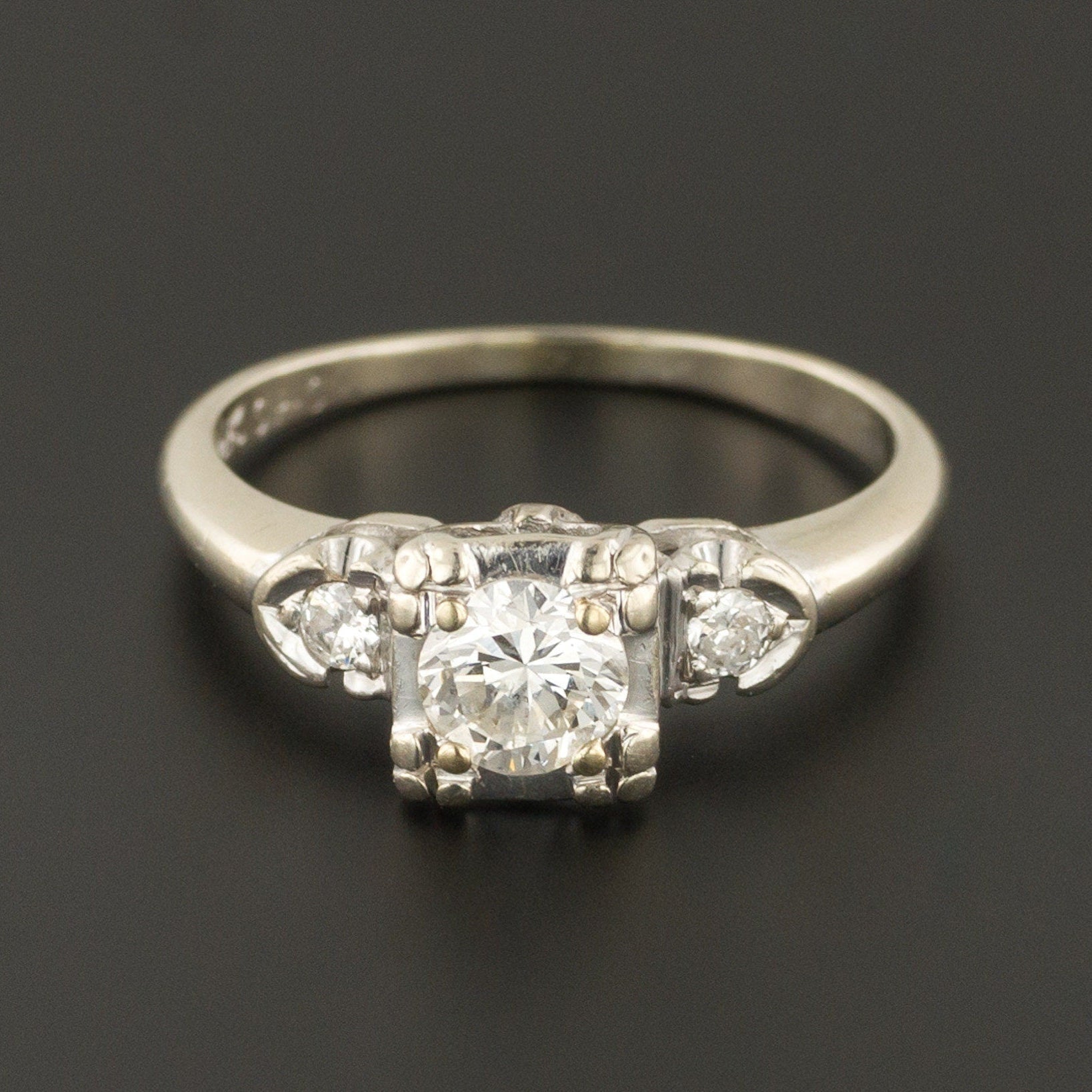 Vintage Diamond Engagement Ring of 14k White Gold - Trademark Antiques