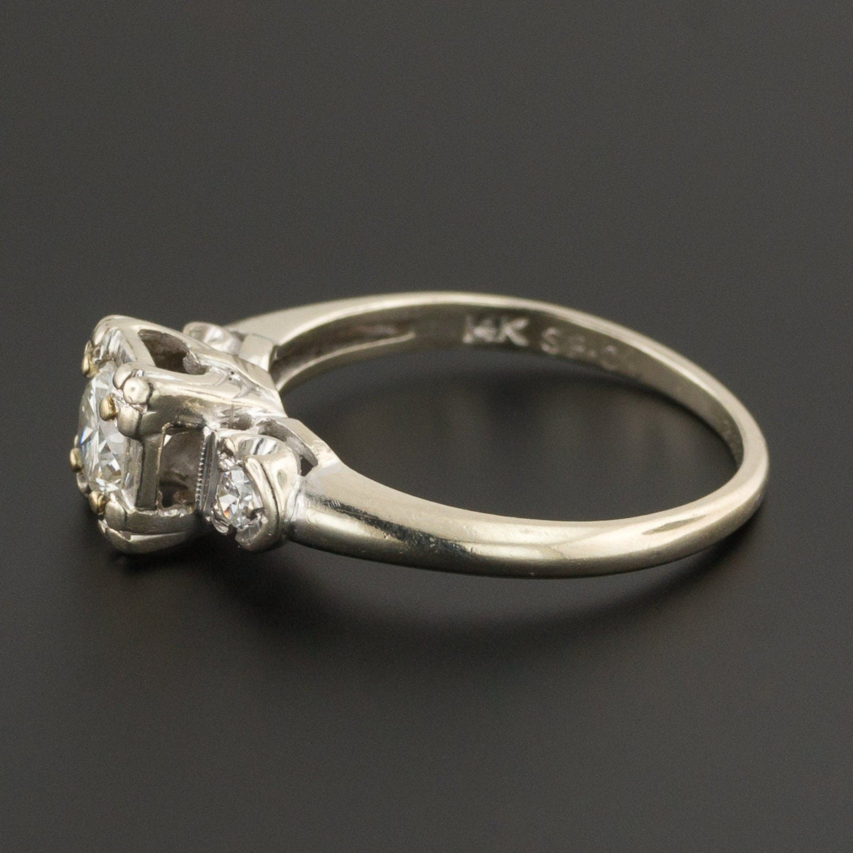 Vintage Diamond Engagement Ring of 14k White Gold - Trademark Antiques