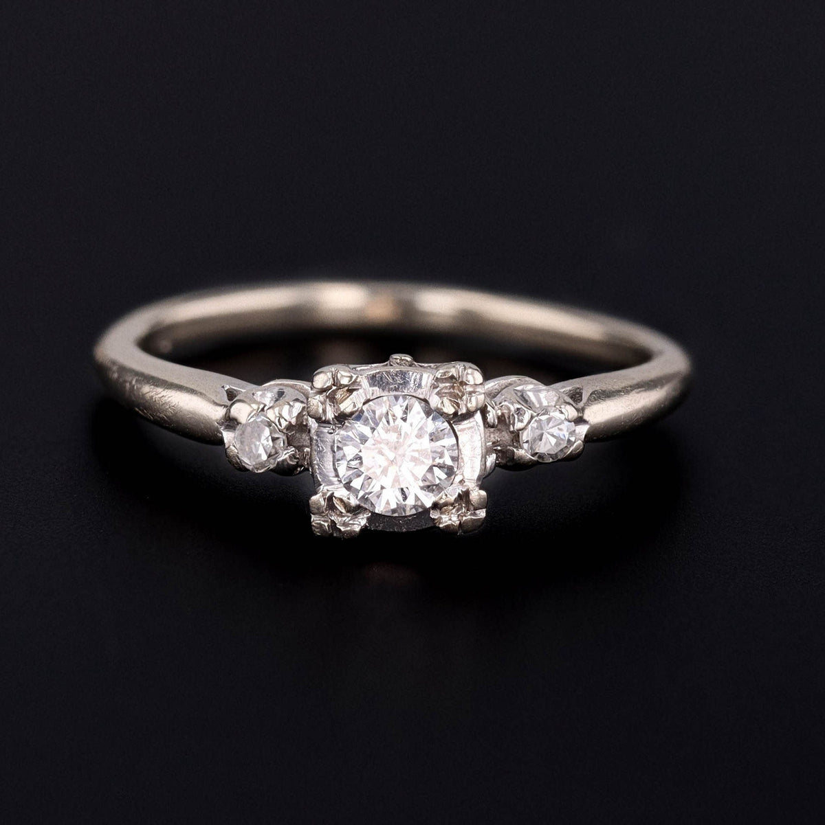 Vintage Diamond Engagement Ring of 14K White Gold - Trademark Antiques