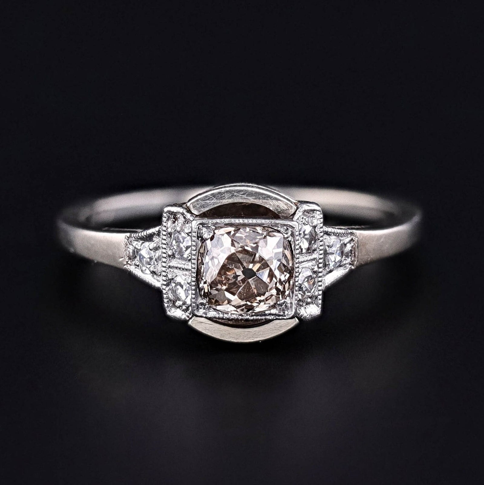 Vintage Diamond Engagement Ring Platinum Topped 14k Gold - Trademark Antiques