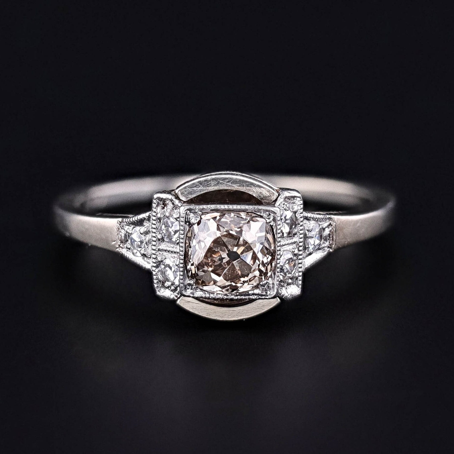 Vintage Diamond Engagement Ring Platinum Topped 14k Gold - Trademark Antiques