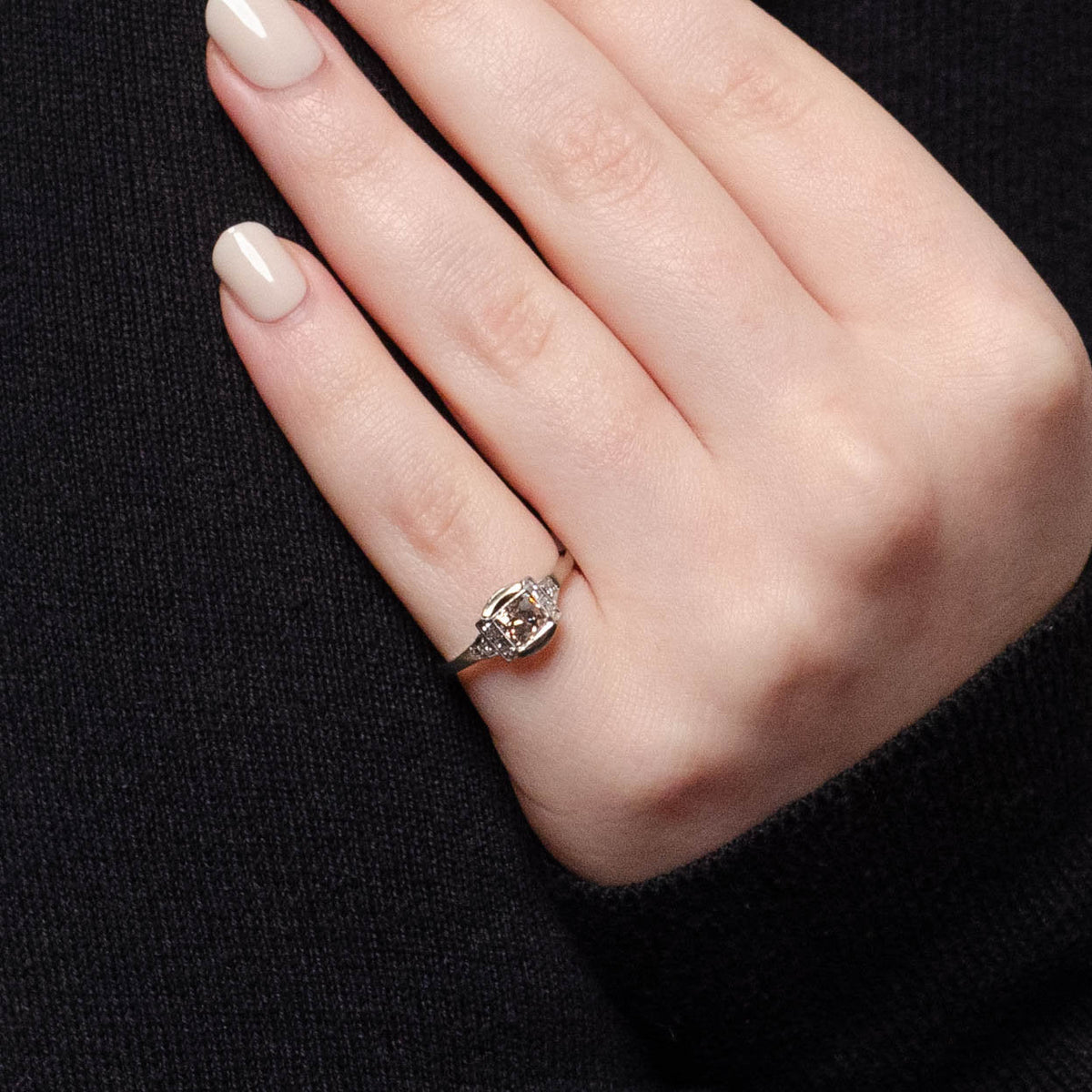 Vintage Diamond Engagement Ring Platinum Topped 14k Gold - Trademark Antiques