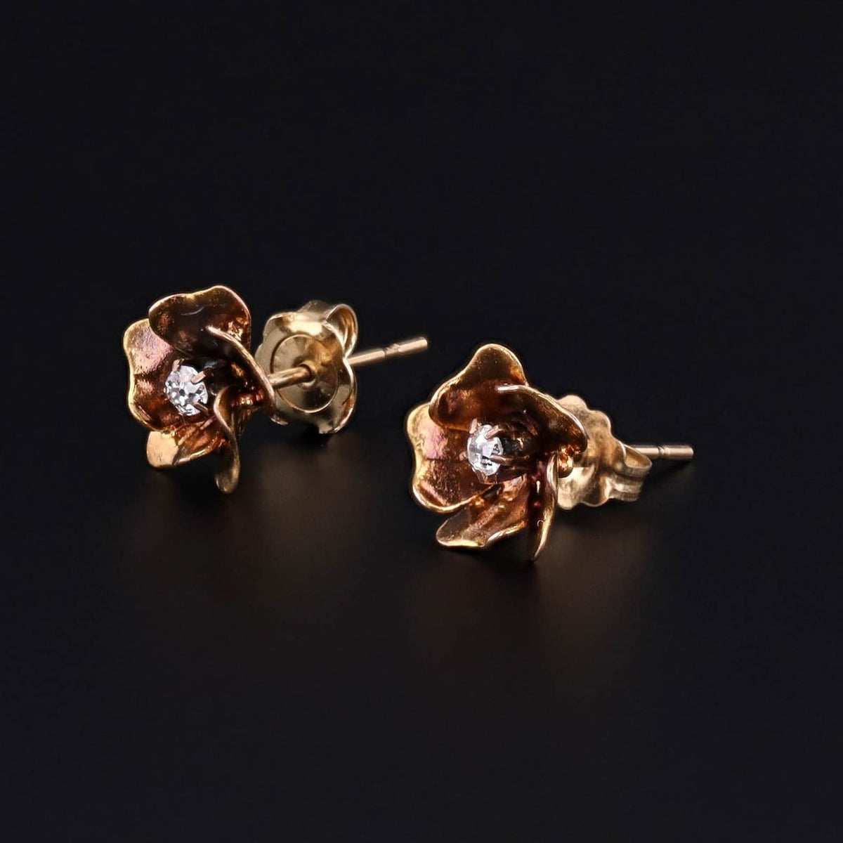 Vintage Diamond Flower Earrings of 14k Gold - Trademark Antiques