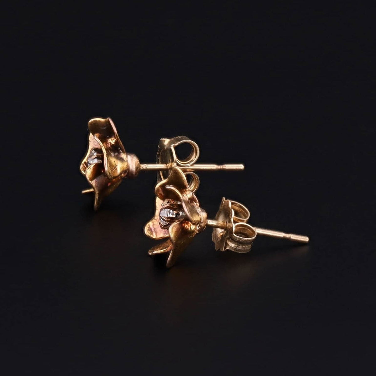 Vintage Diamond Flower Earrings of 14k Gold - Trademark Antiques