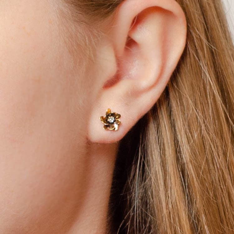 Vintage Diamond Flower Earrings of 14k Gold - Trademark Antiques