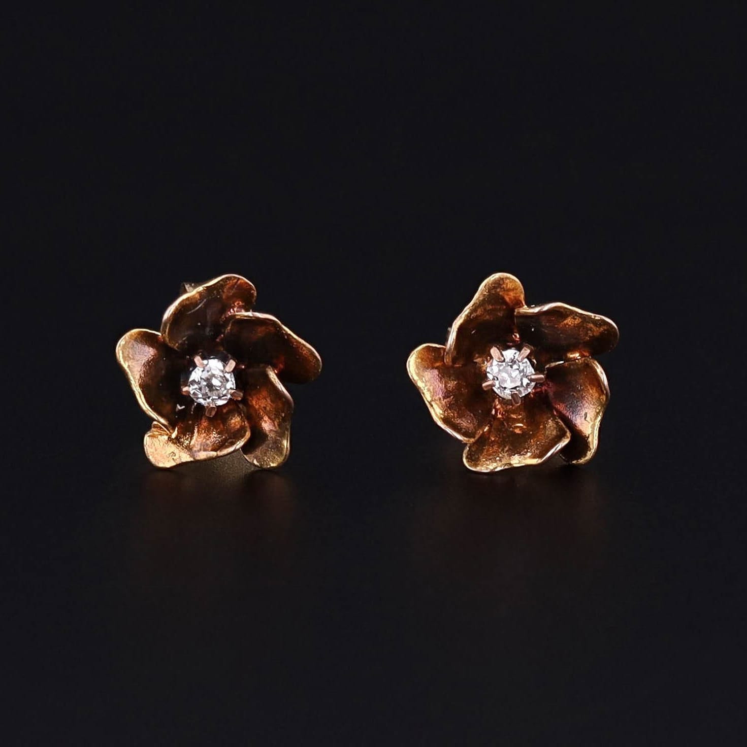 Vintage Diamond Flower Earrings of 14k Gold - Trademark Antiques