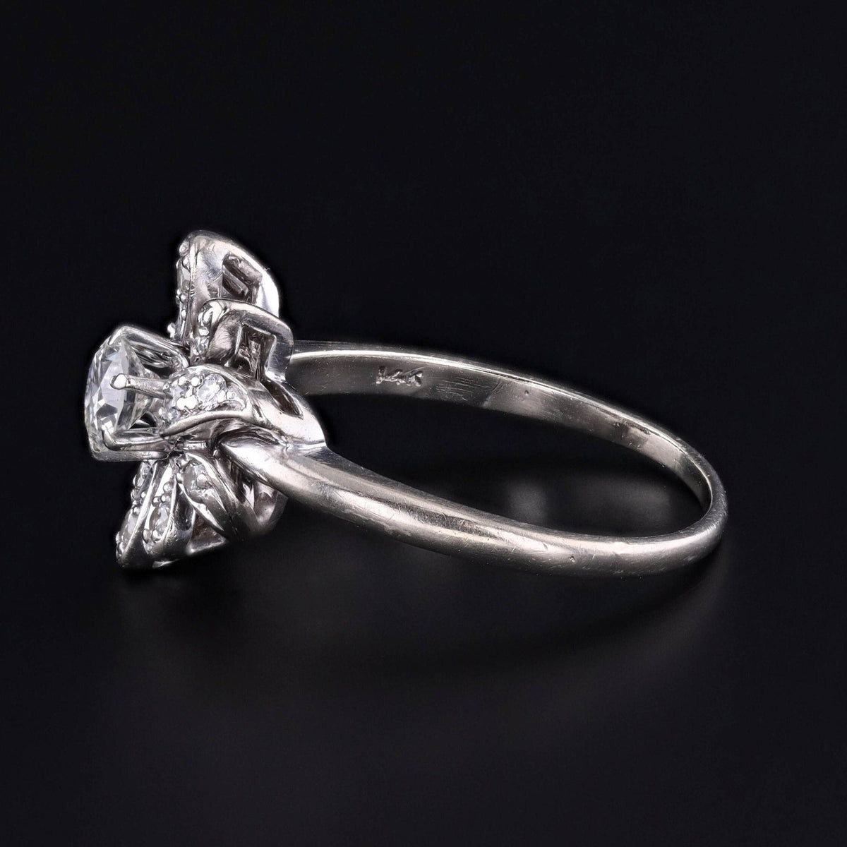 Vintage Diamond Flower Ring of 14k White Gold - Trademark Antiques