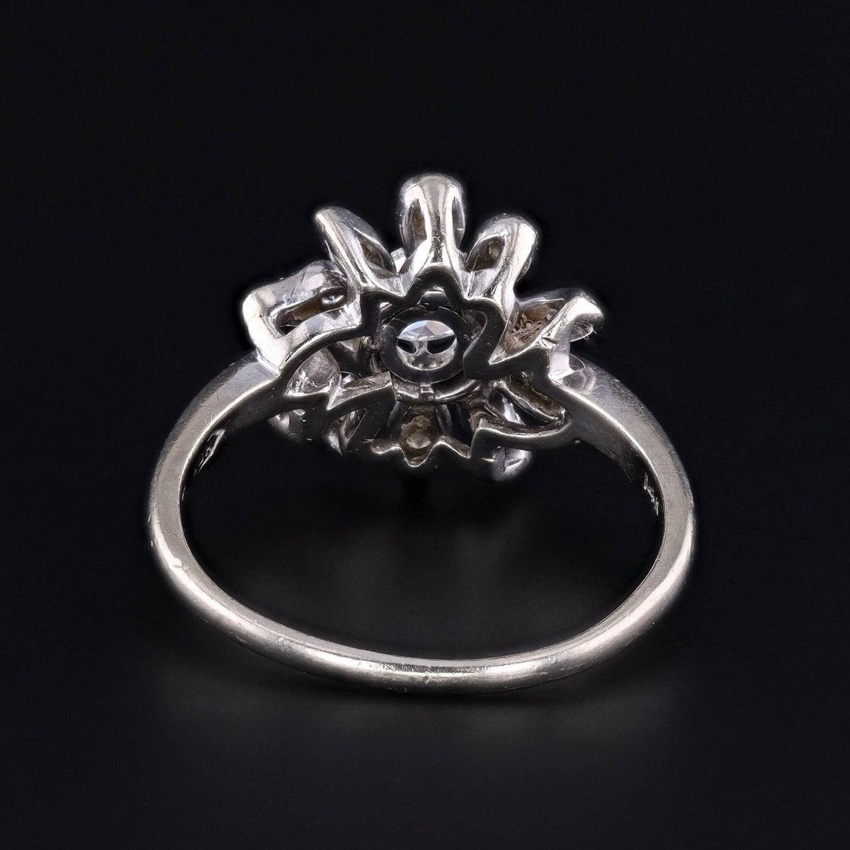 Vintage Diamond Flower Ring of 14k White Gold - Trademark Antiques
