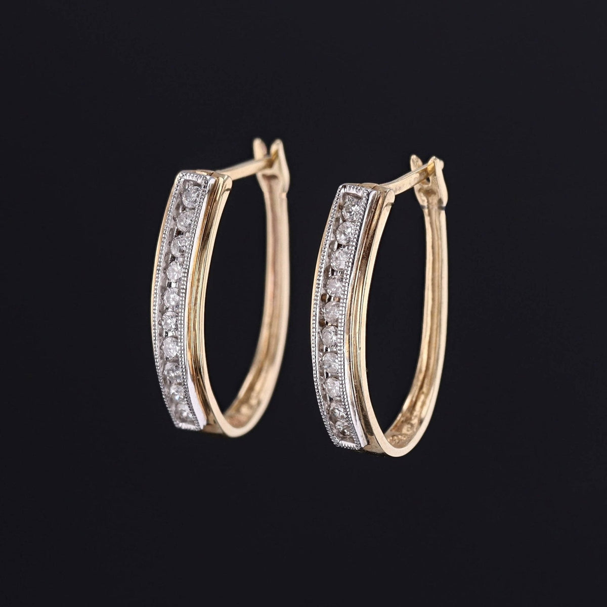 Vintage Diamond Hoop Earrings of 10k Gold - Trademark Antiques