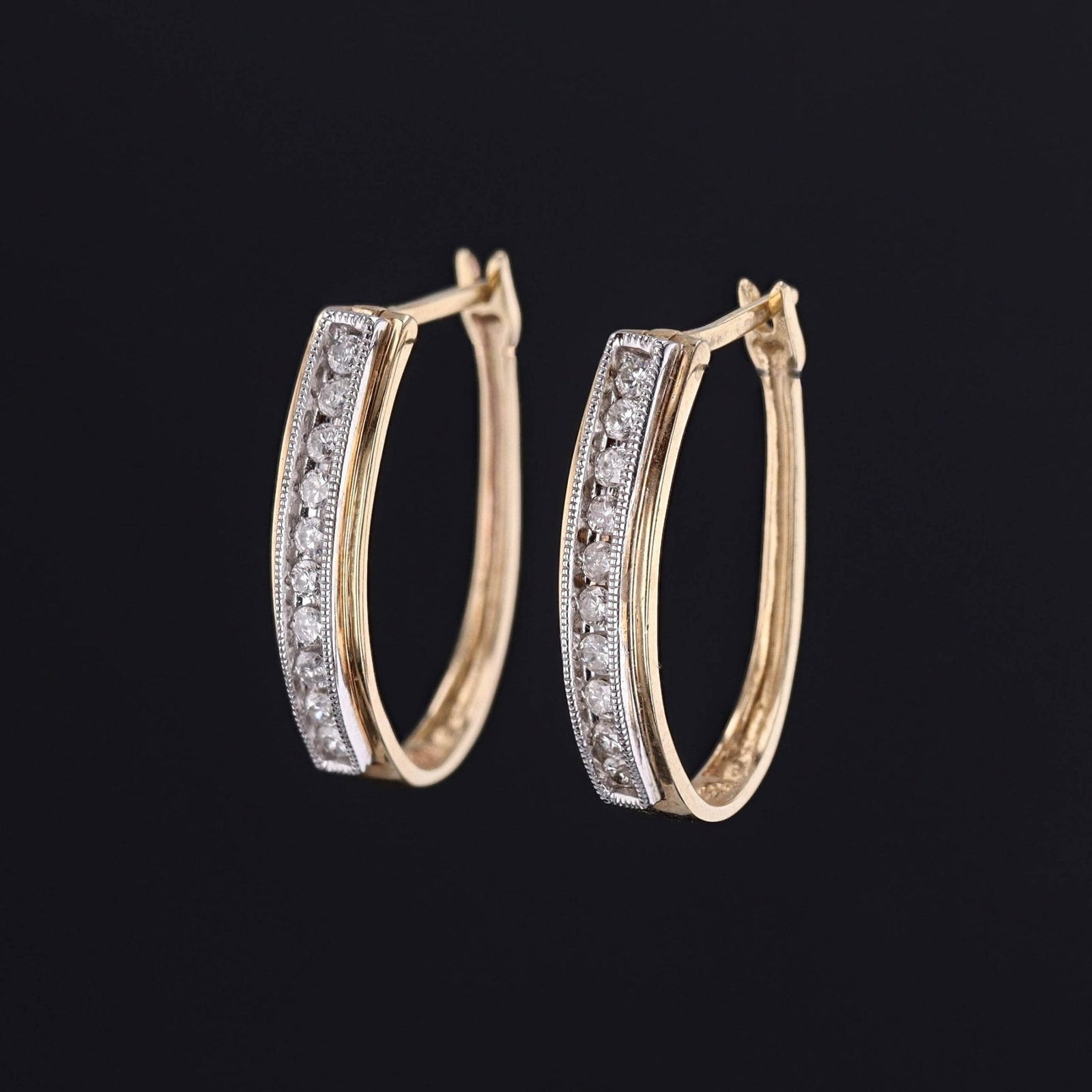 Vintage Diamond Hoop Earrings of 10k Gold - Trademark Antiques