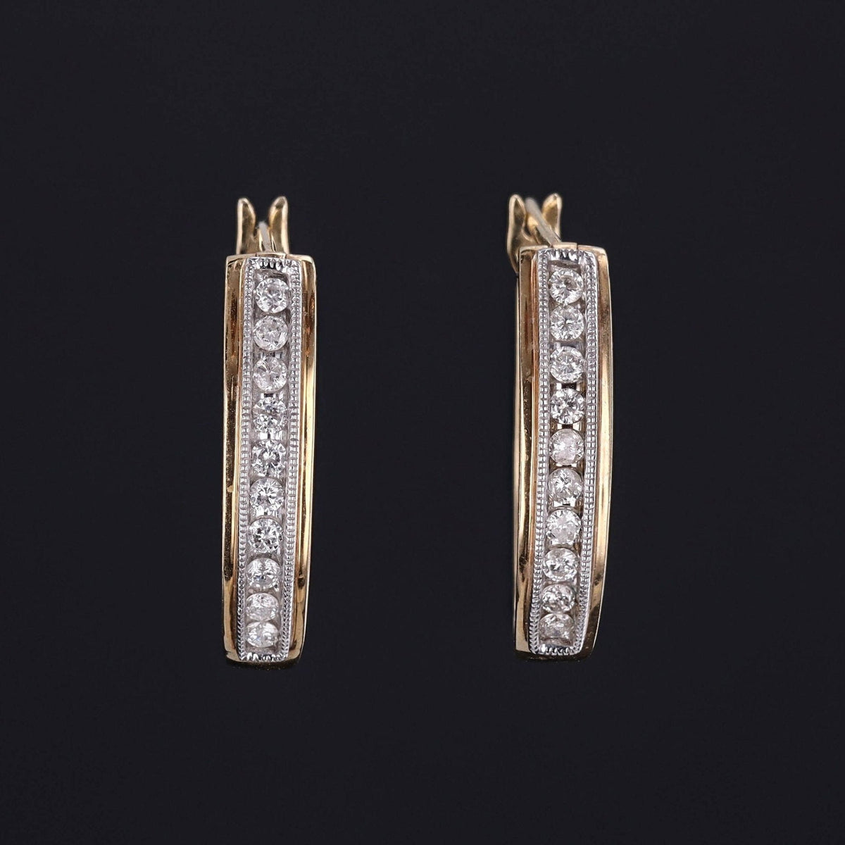 Vintage Diamond Hoop Earrings of 10k Gold - Trademark Antiques