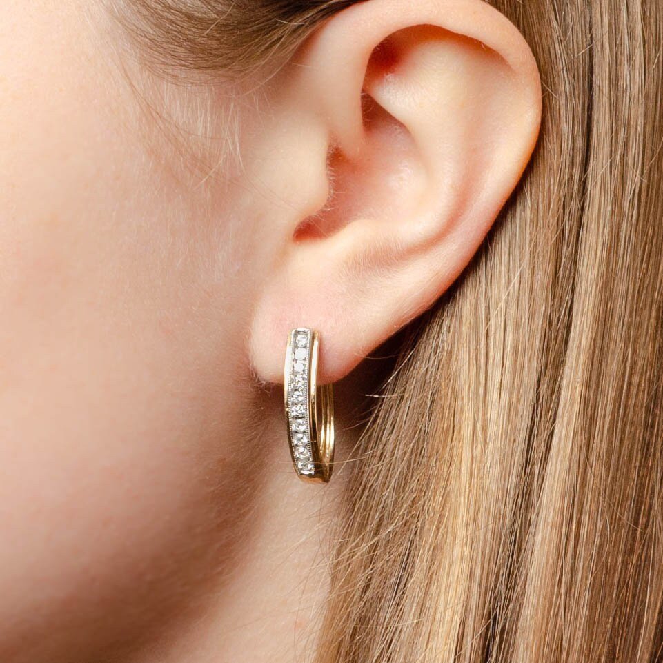 Vintage Diamond Hoop Earrings of 10k Gold - Trademark Antiques