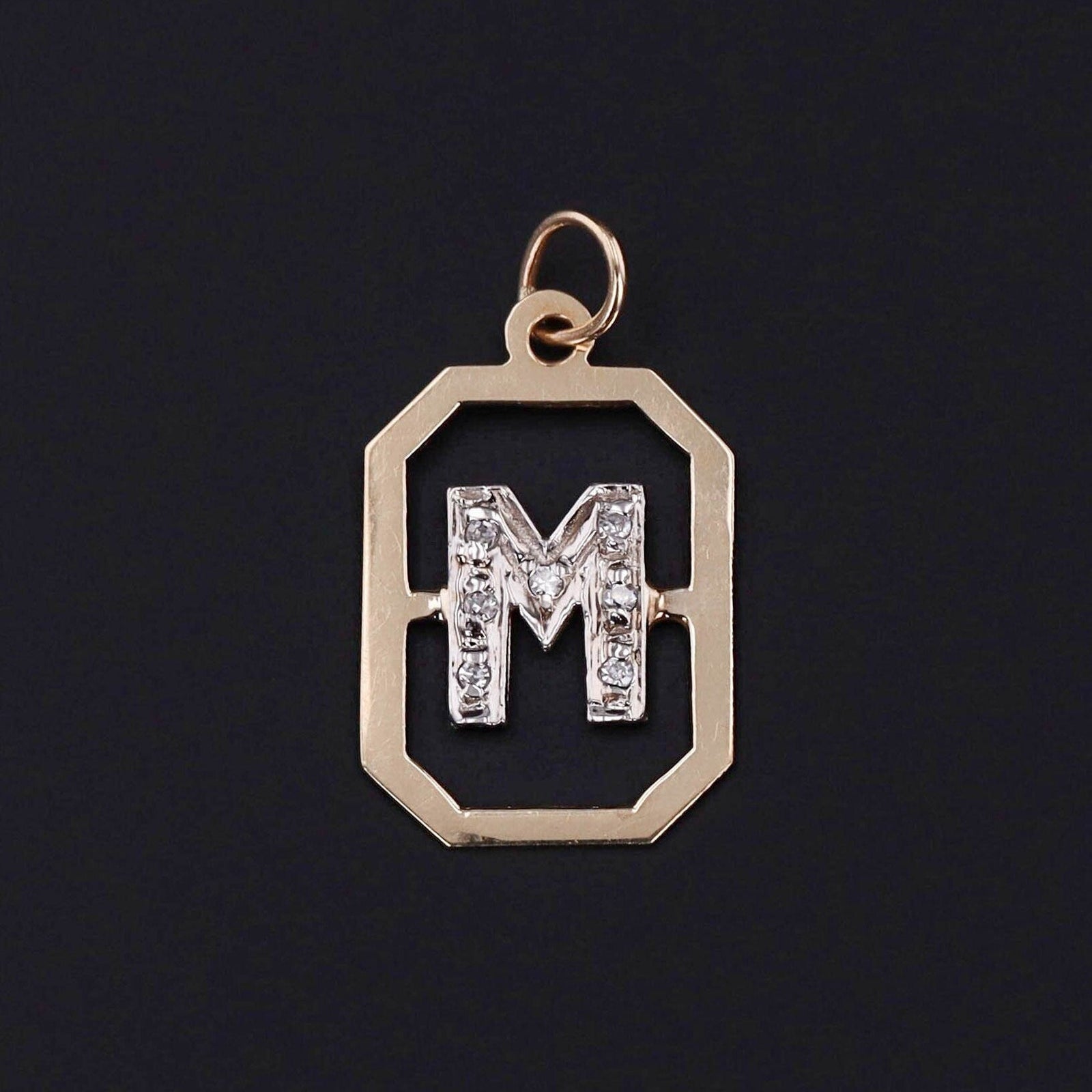 Vintage Diamond Letter M Charm of 14k Gold - Trademark Antiques