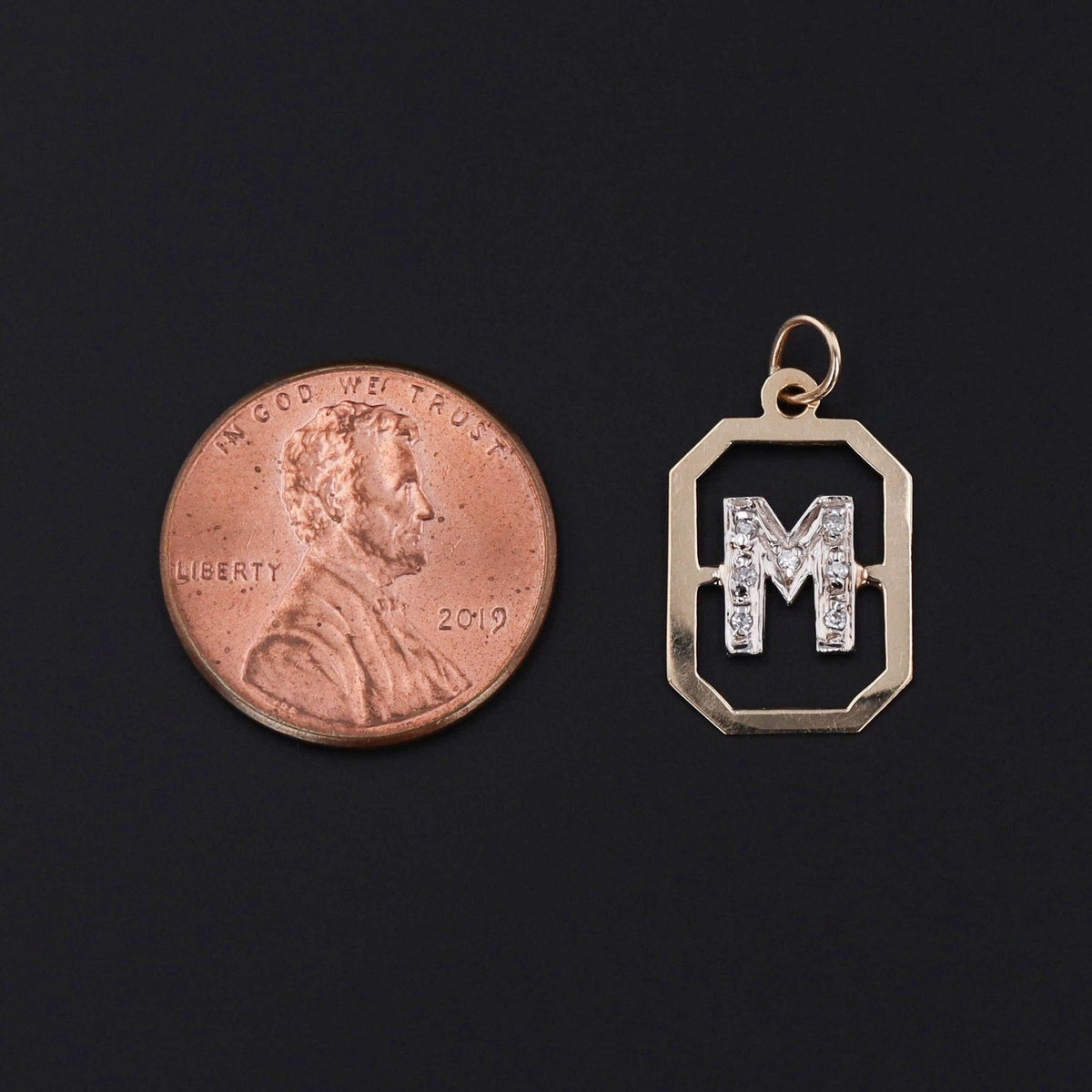 Vintage Diamond Letter M Charm of 14k Gold - Trademark Antiques