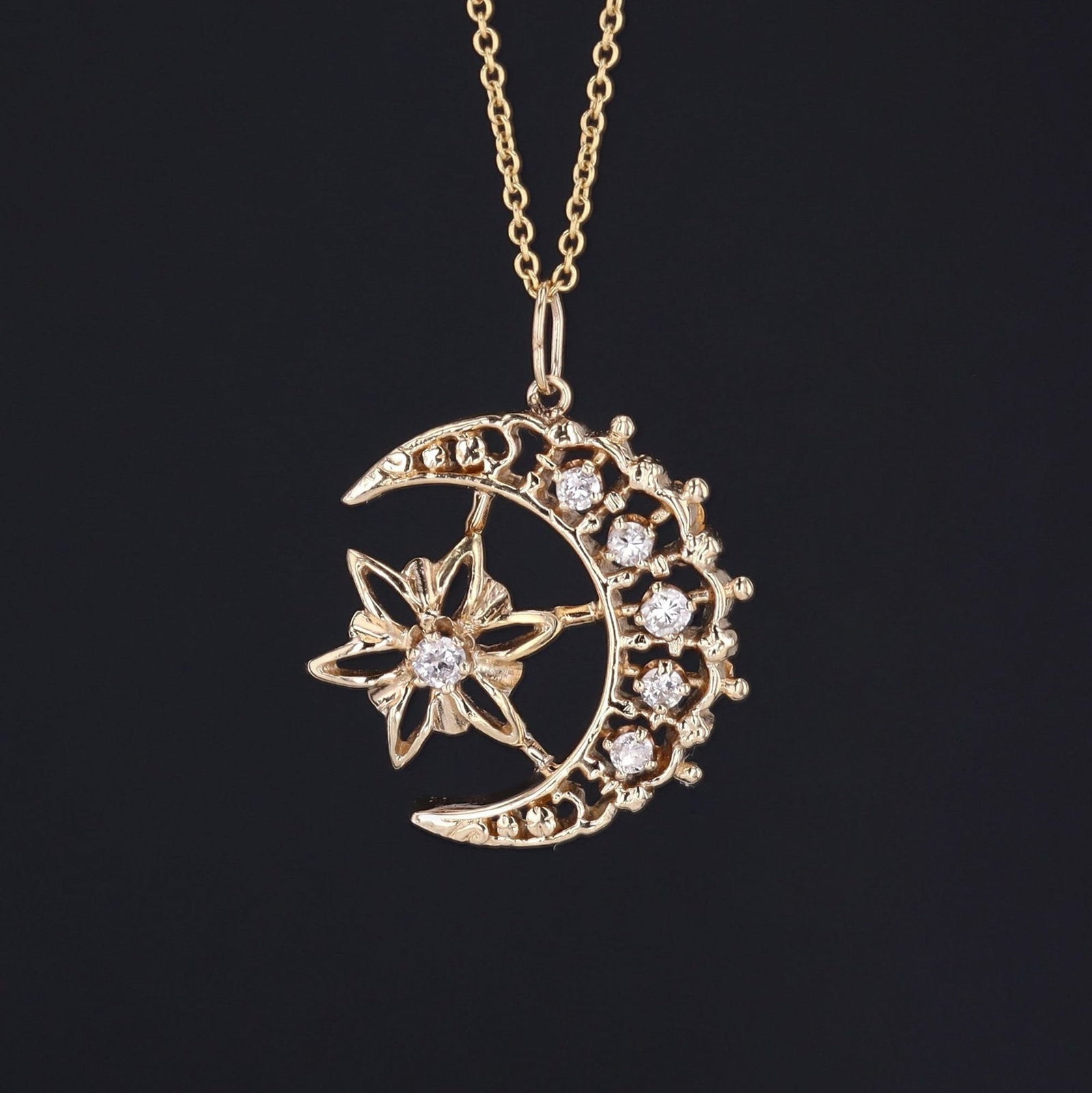 Vintage Diamond Moon & Star Pendant | Vintage Diamond Crescent - Trademark Antiques