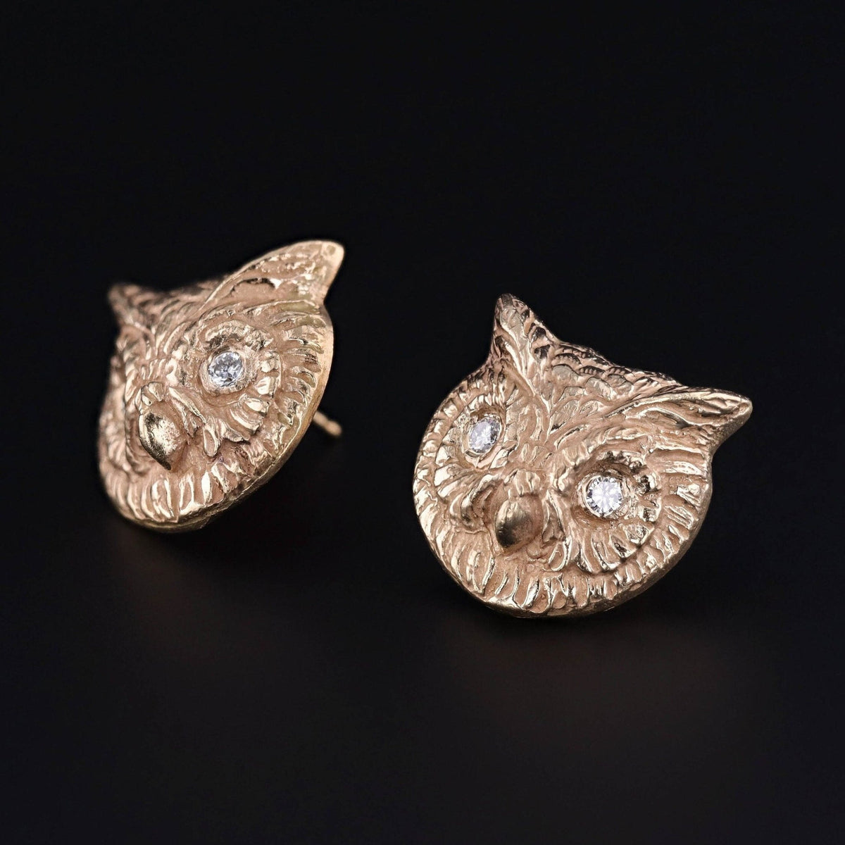 Vintage Diamond Owl Earrings of 14k Gold - Trademark Antiques