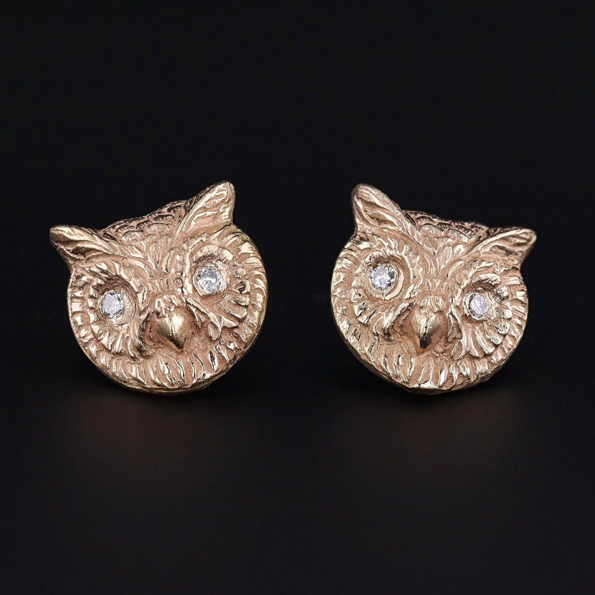 Vintage Diamond Owl Earrings of 14k Gold - Trademark Antiques