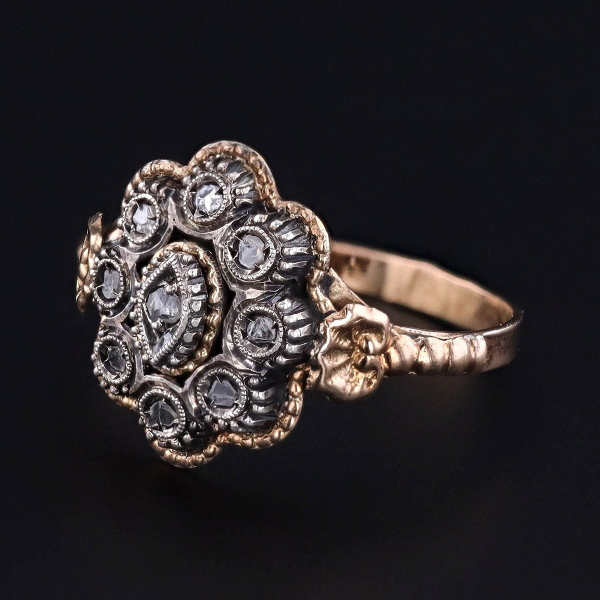Vintage Diamond Ring 18k Gold with Silver Top - Trademark Antiques