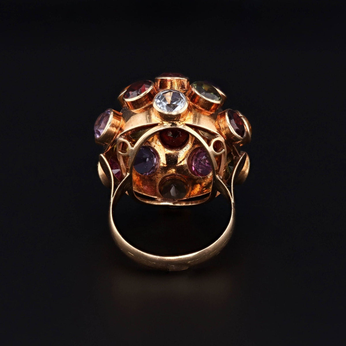 Vintage Domed Sputnik Multi - Gemstone Ring of 18k Gold - Trademark Antiques