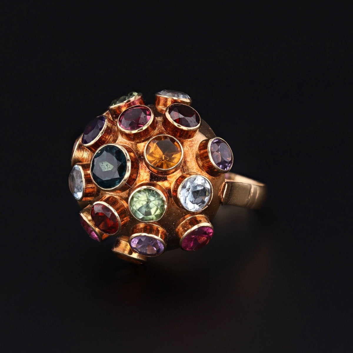 Vintage Domed Sputnik Multi - Gemstone Ring of 18k Gold - Trademark Antiques