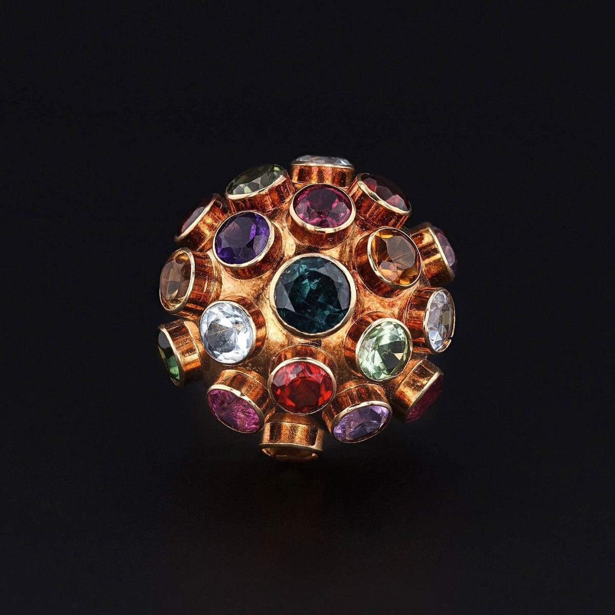 Vintage Domed Sputnik Multi - Gemstone Ring of 18k Gold - Trademark Antiques