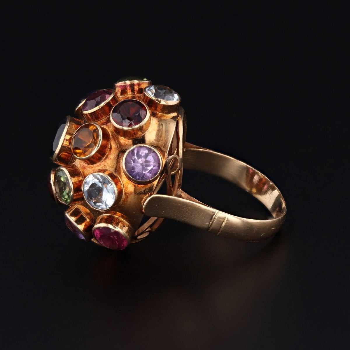 Vintage Domed Sputnik Multi - Gemstone Ring of 18k Gold - Trademark Antiques