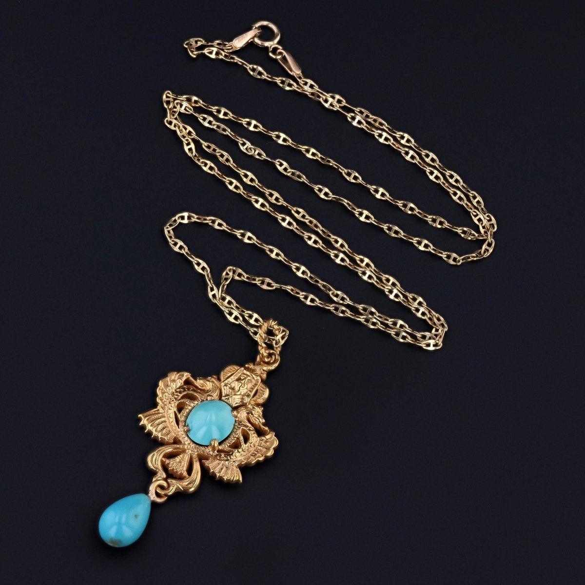 Vintage Egyptian Revival Turquoise Pendant of 14k Gold - Trademark Antiques