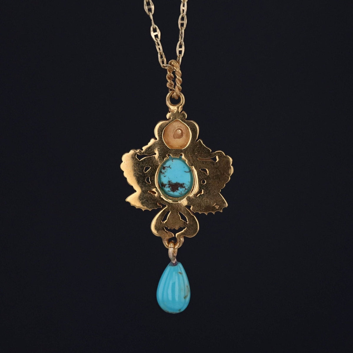 Vintage Egyptian Revival Turquoise Pendant of 14k Gold - Trademark Antiques
