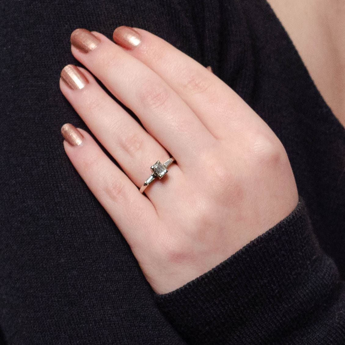 Vintage Emerald Cut Diamond Engagement Ring of 14k White Gold - Trademark Antiques