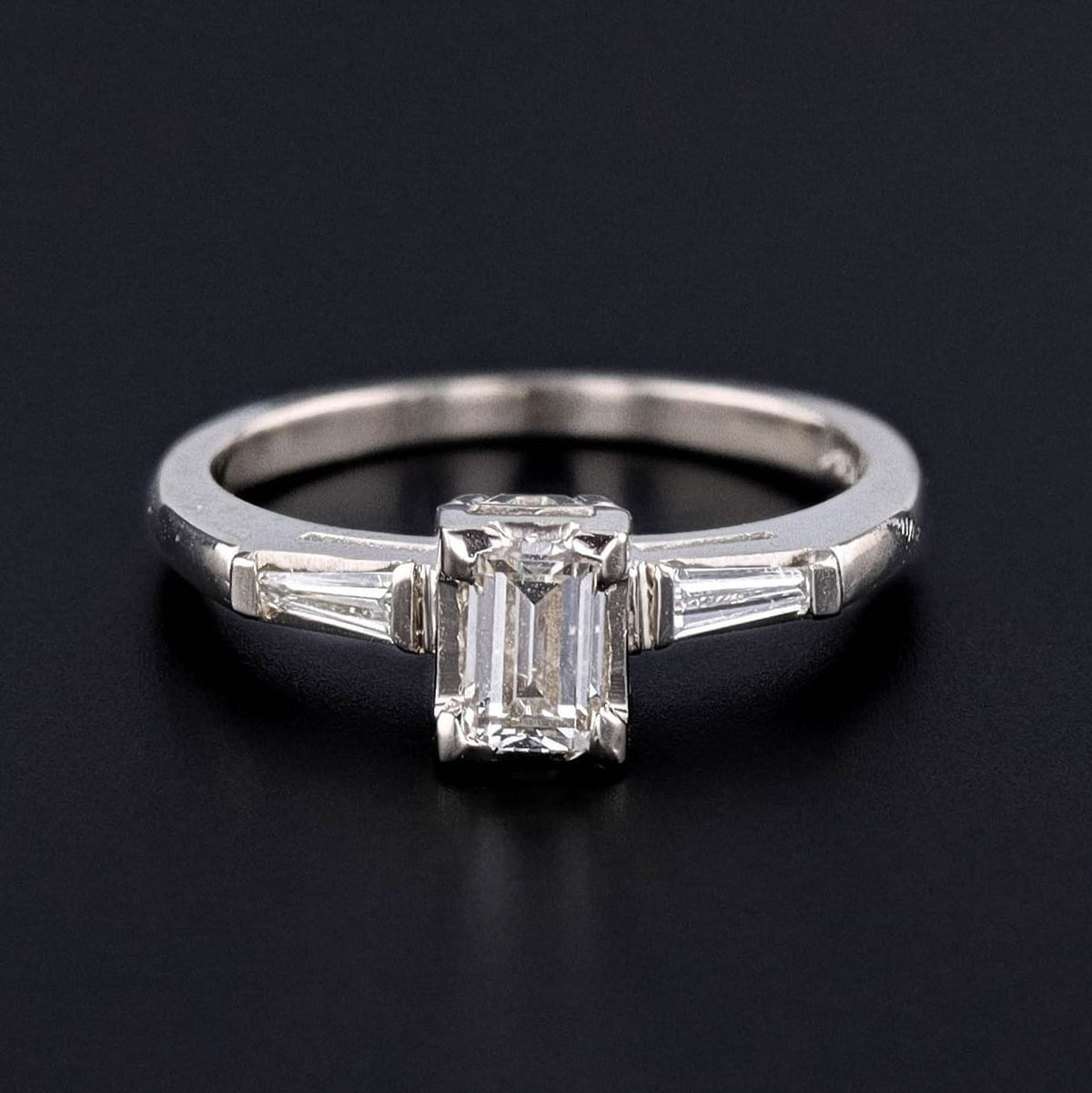 Vintage Emerald Cut Diamond Engagement Ring of 14k White Gold - Trademark Antiques