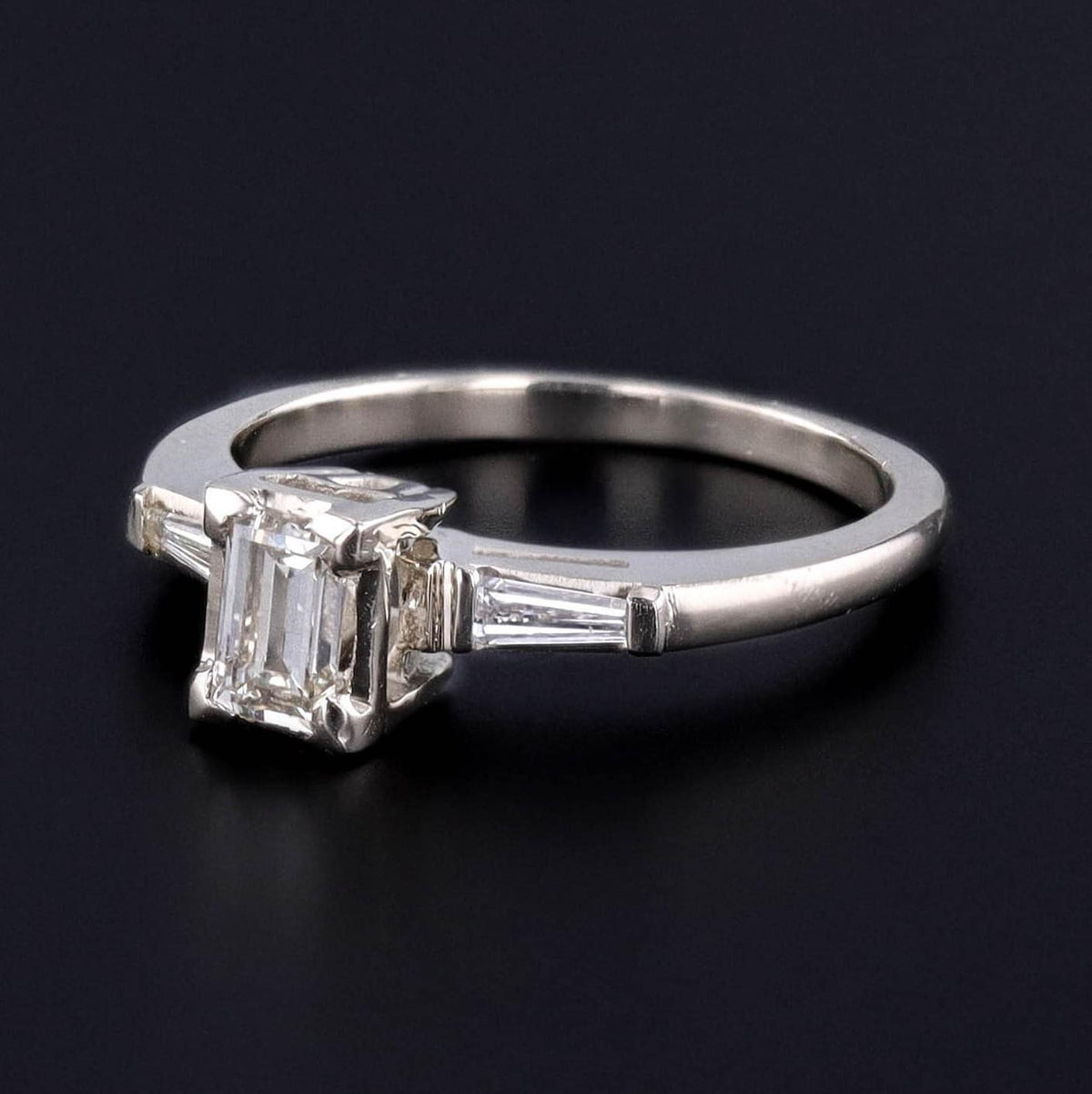 Vintage Emerald Cut Diamond Engagement Ring of 14k White Gold - Trademark Antiques