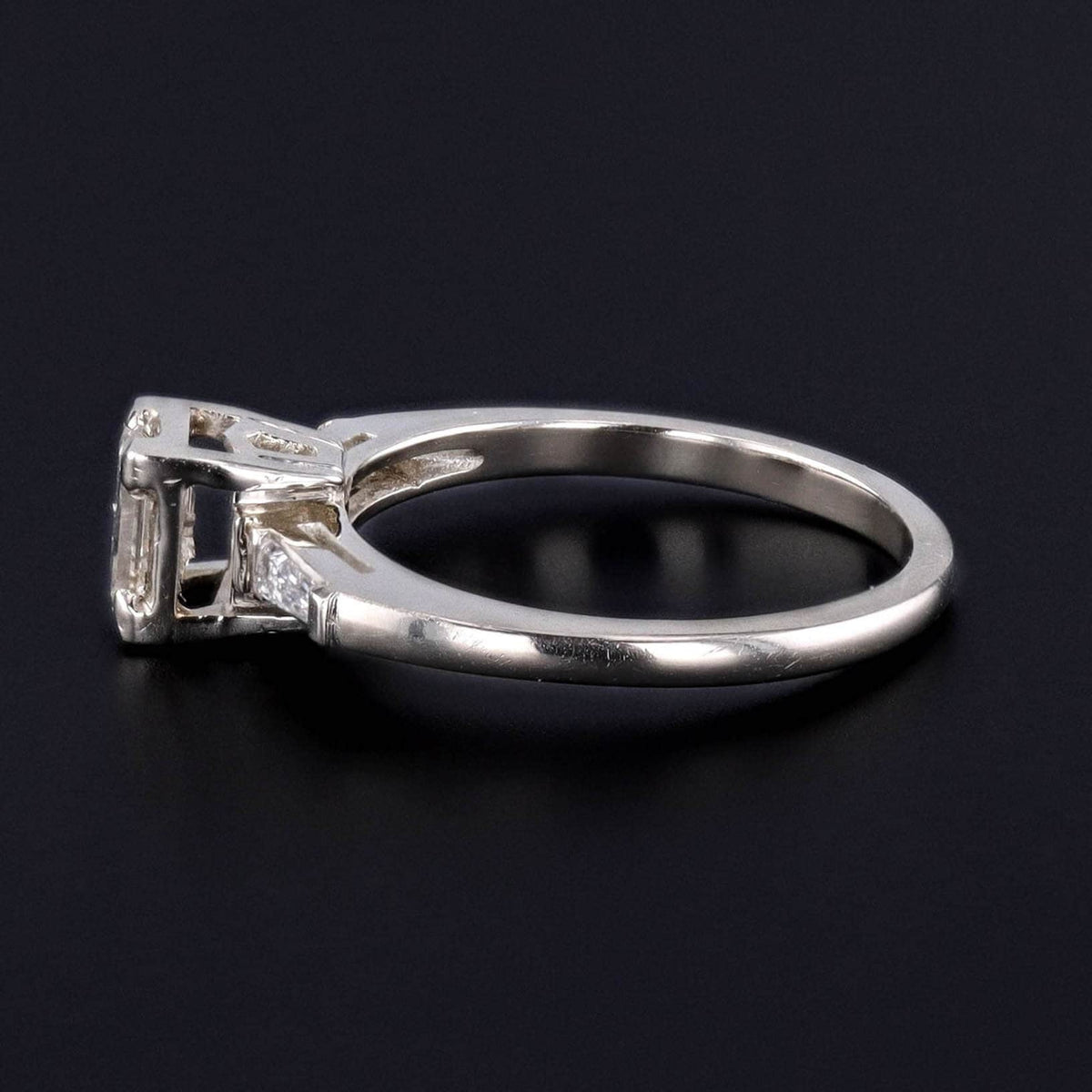 Vintage Emerald Cut Diamond Engagement Ring of 14k White Gold - Trademark Antiques